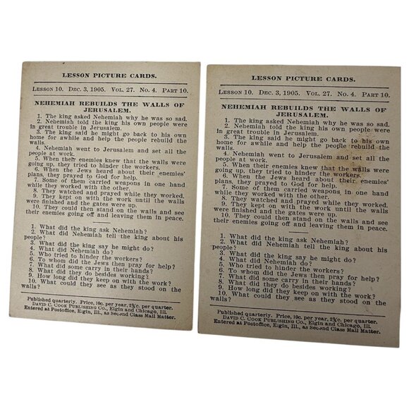 10 Antique 1905 Christian Bible Lesson Picture Cards David C Cook Duplicates - Picture 9 of 10